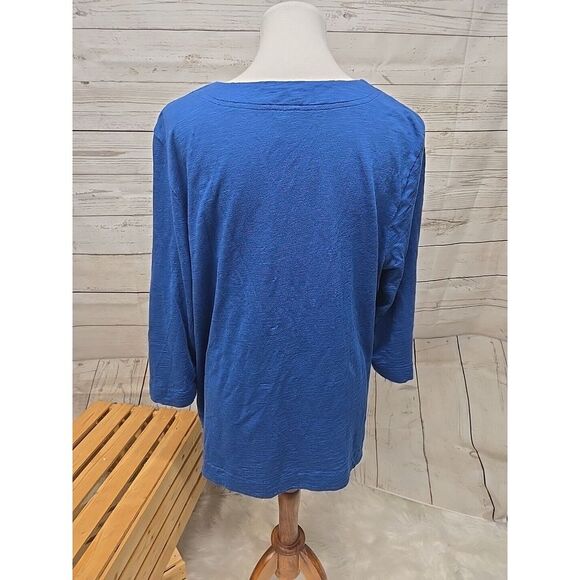 CHICO'S SHIRT Size 3 Women's XL/16 Solid Blue V-Neck Cotton Modal 3/4 Sleeve - Picture 2 of 8